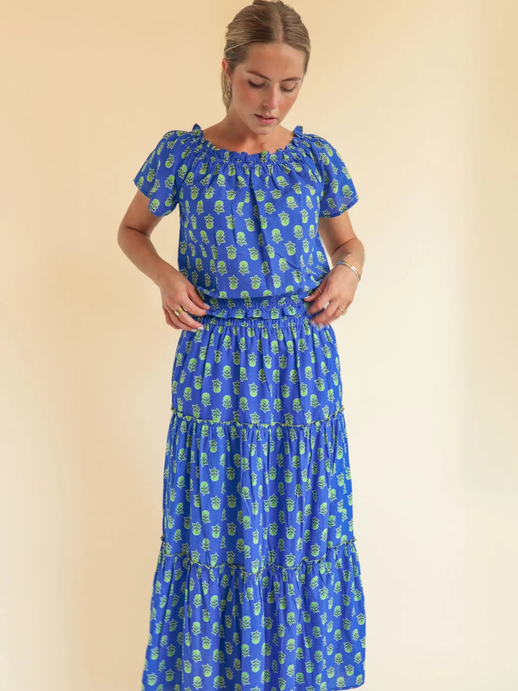Aspiga Top Ilana Printed Organic Cotton Top in Blue/Green