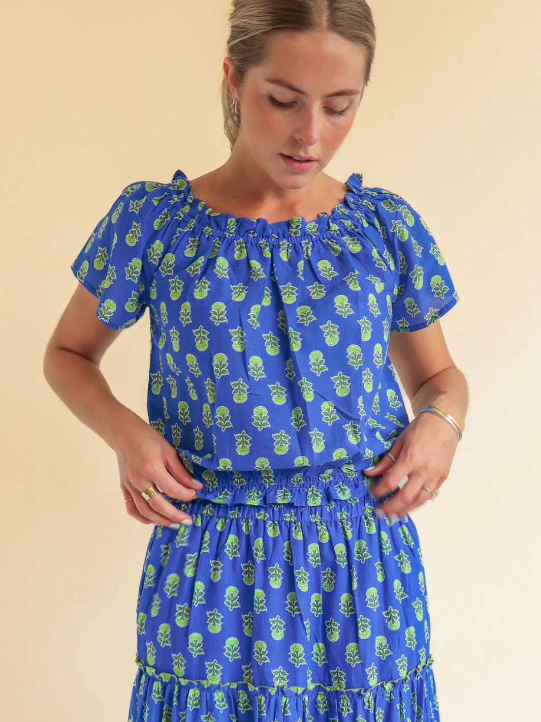 Aspiga Top Ilana Printed Organic Cotton Top in Blue/Green