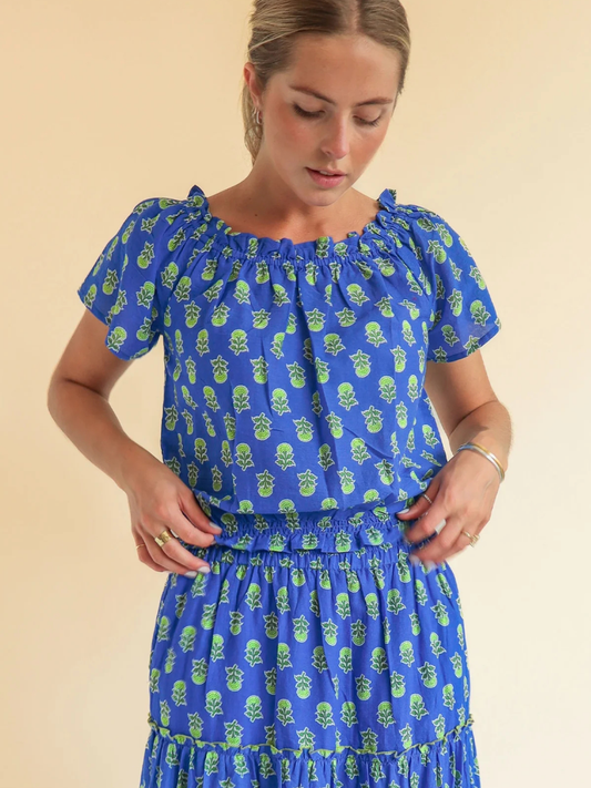 Aspiga Top Ilana Printed Organic Cotton Top in Blue/Green