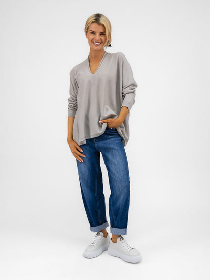 Cashmere By Kate Knitwear One Size Cashmere By Kate V Neck Oversize Sweater In Maison Grey