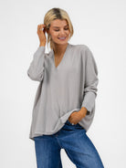 Cashmere By Kate Knitwear One Size Cashmere By Kate V Neck Oversize Sweater In Maison Grey