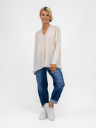Cashmere By Kate Knitwear One Size Cashmere By Kate V Neck Oversize Sweater In Soft Cream