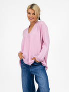 Cashmere By Kate Knitwear One Size Cashmere By Kate V Neck Oversize Sweater In Soft Pink