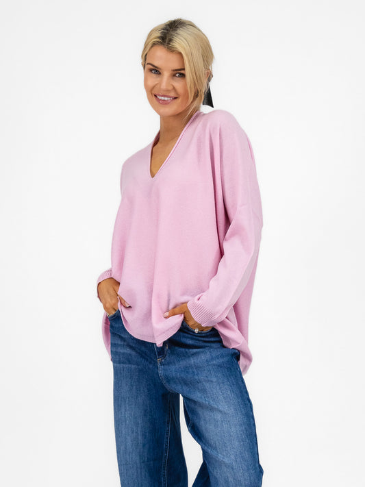 Cashmere By Kate Knitwear One Size Cashmere By Kate V Neck Oversize Sweater In Soft Pink