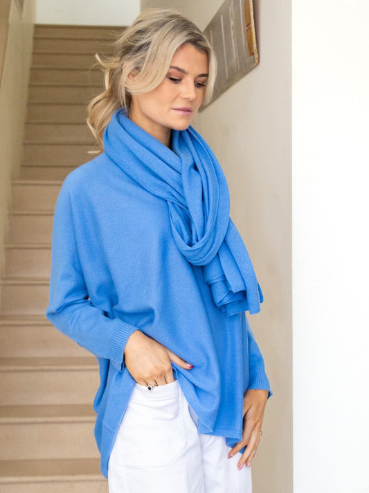 Cashmere by Kate Knitwear One Size Cashmere Travel Wrap in Azure Blue