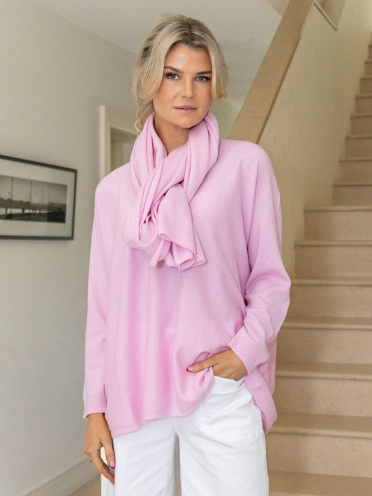 Cashmere by Kate Knitwear One Size Cashmere Travel Wrap in Petal Pink
