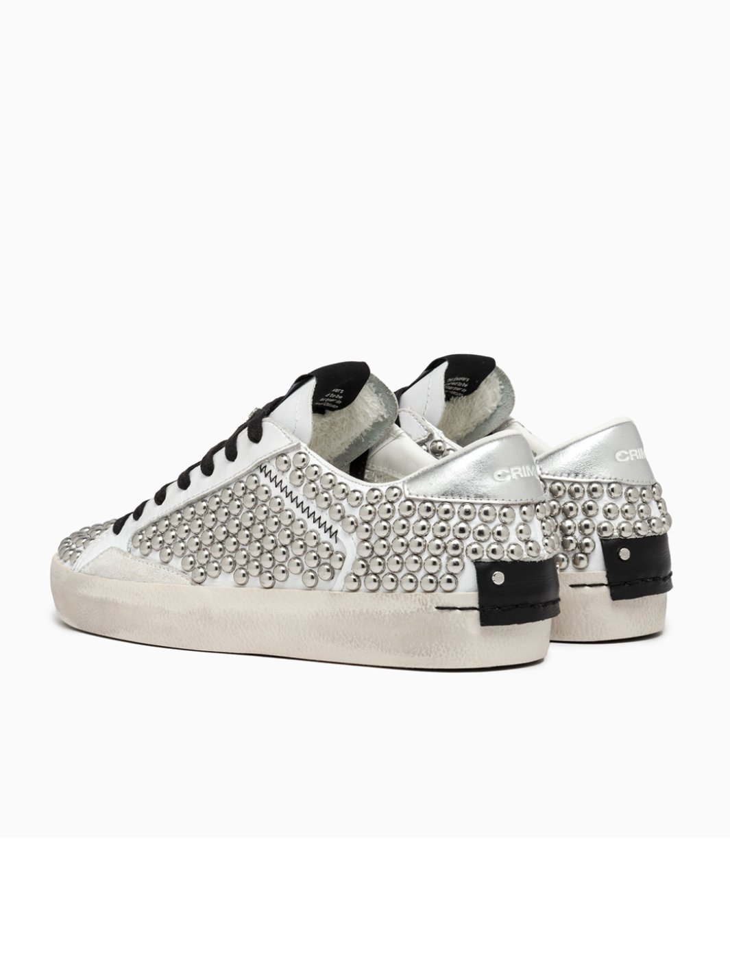 Crime London Footwear Studded Distressed Camden Punk Crime Sneakers runner runners spring summer winter autumn diffusion by Kate black silver white metal studs laces 