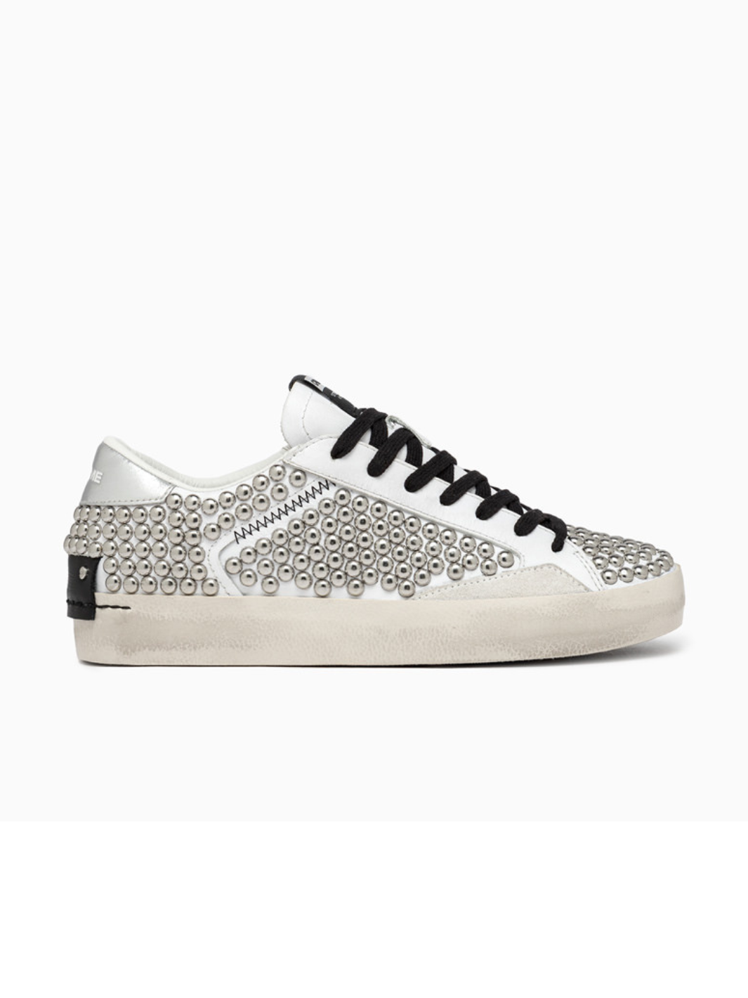 Crime London Footwear Studded Distressed Camden Punk Crime Sneakers runner runners spring summer winter autumn diffusion by Kate black silver white metal studs laces 