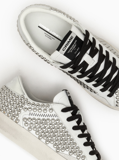 Crime London Footwear Studded Distressed Camden Punk Crime Sneakers runner runners spring summer winter autumn diffusion by Kate black silver white metal studs laces 