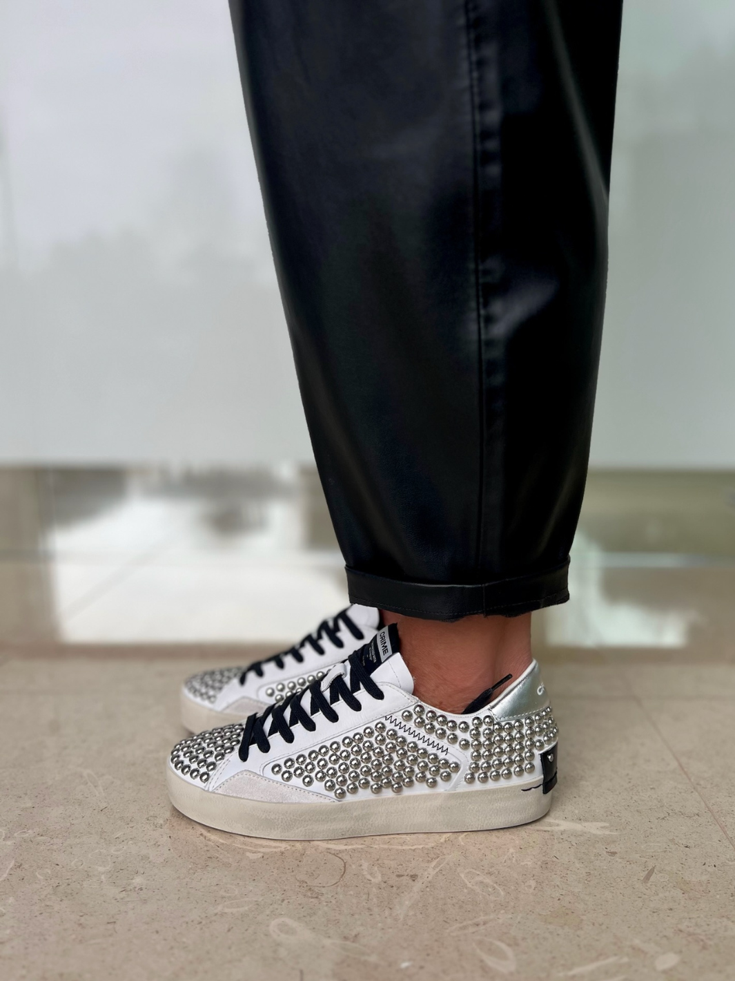 Crime London Footwear Studded Distressed Camden Punk Crime Sneakers runner runners spring summer winter autumn diffusion by Kate black silver white metal studs laces 