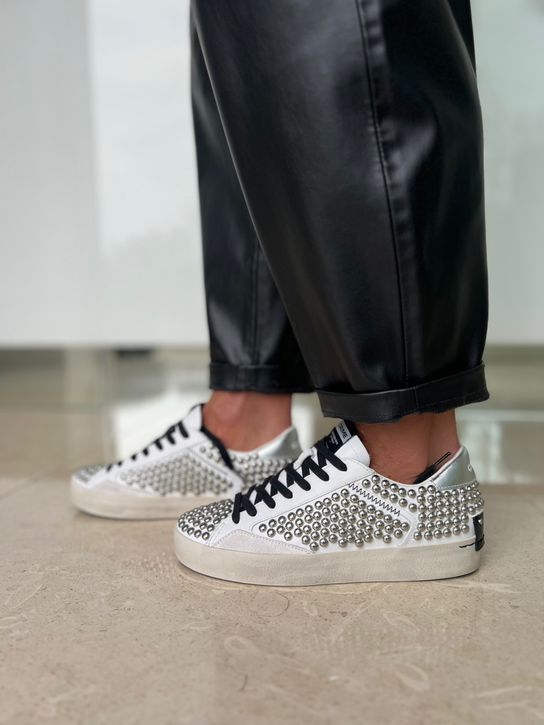 Crime London Footwear Studded Distressed Camden Punk Crime Sneakers runner runners spring summer winter autumn diffusion by Kate black silver white metal studs laces 