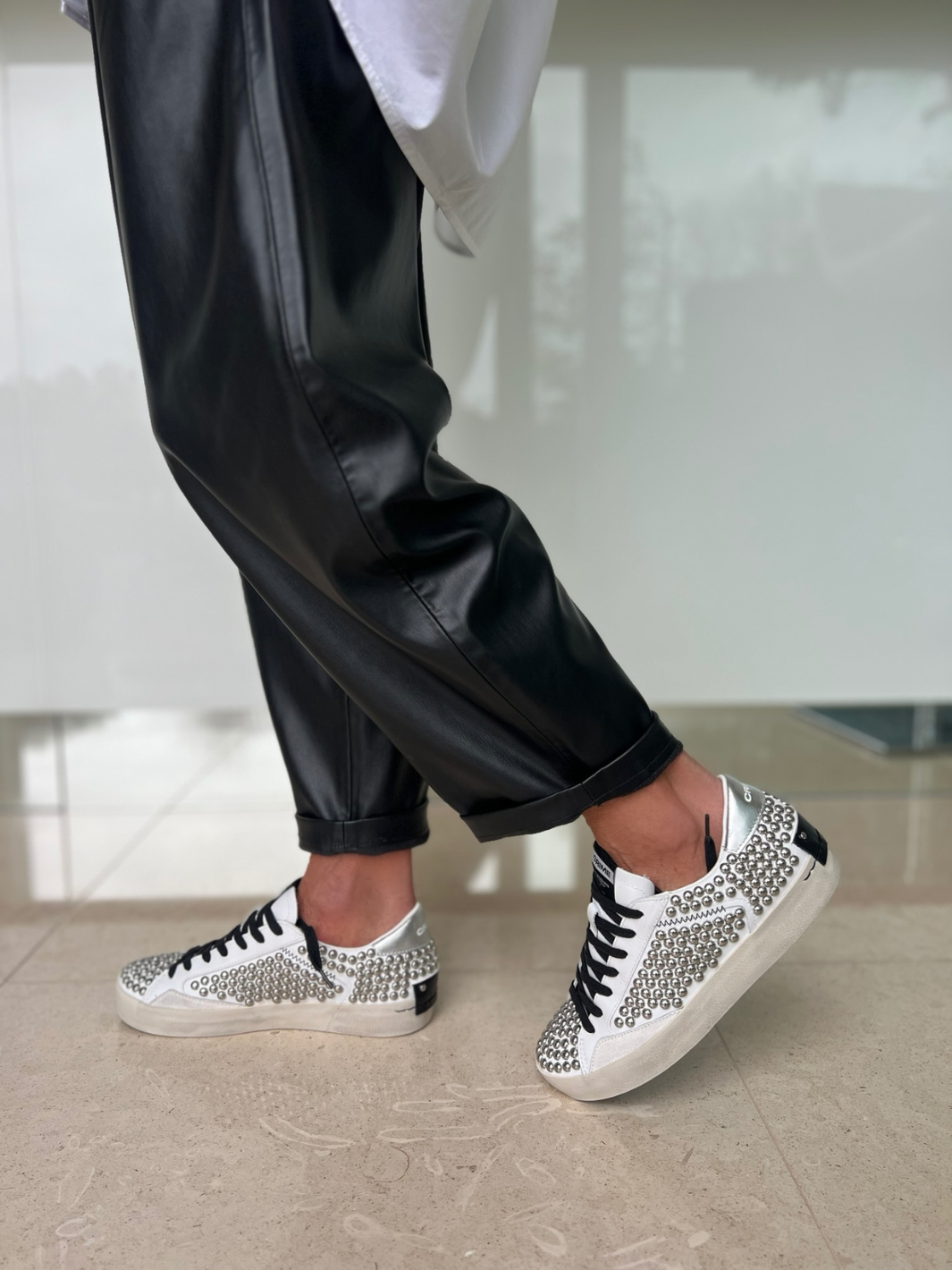 Crime London Footwear Studded Distressed Camden Punk Crime Sneakers runner runners spring summer winter autumn diffusion by Kate black silver white metal studs laces 
