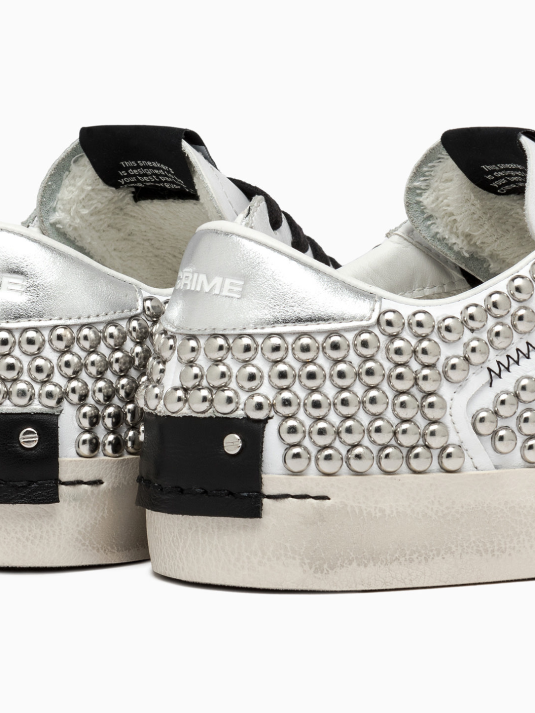 Crime London Footwear Studded Distressed Camden Punk Crime Sneakers runner runners spring summer winter autumn diffusion by Kate black silver white metal studs laces 