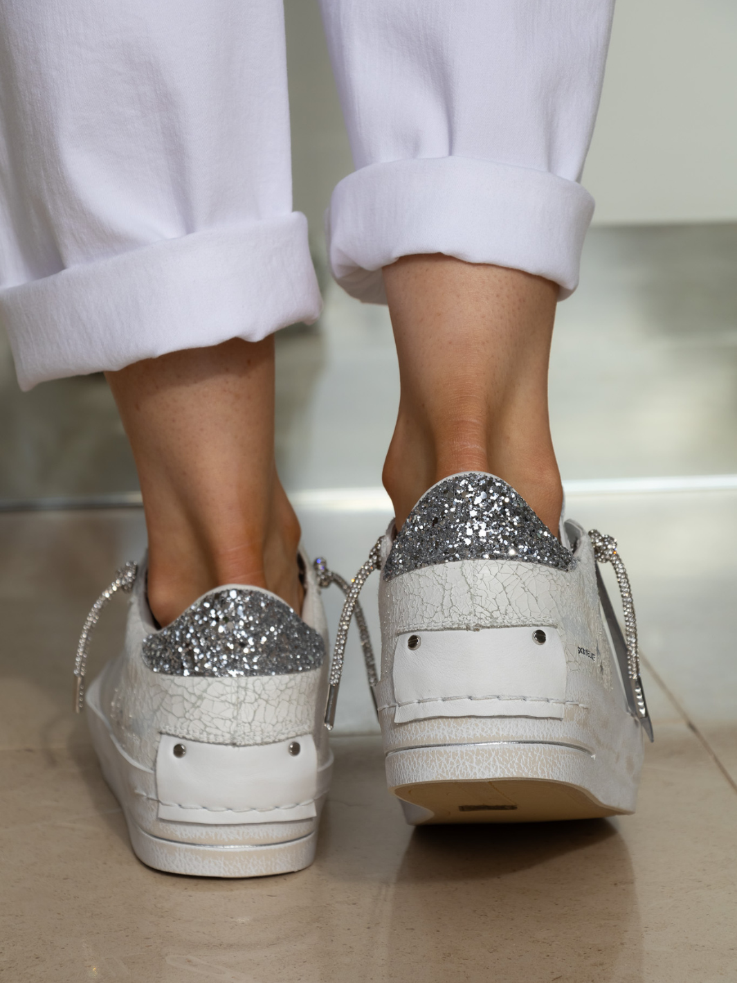 Crime london Sneakers White And Silver Delux Heel Sneaker From Crime London
