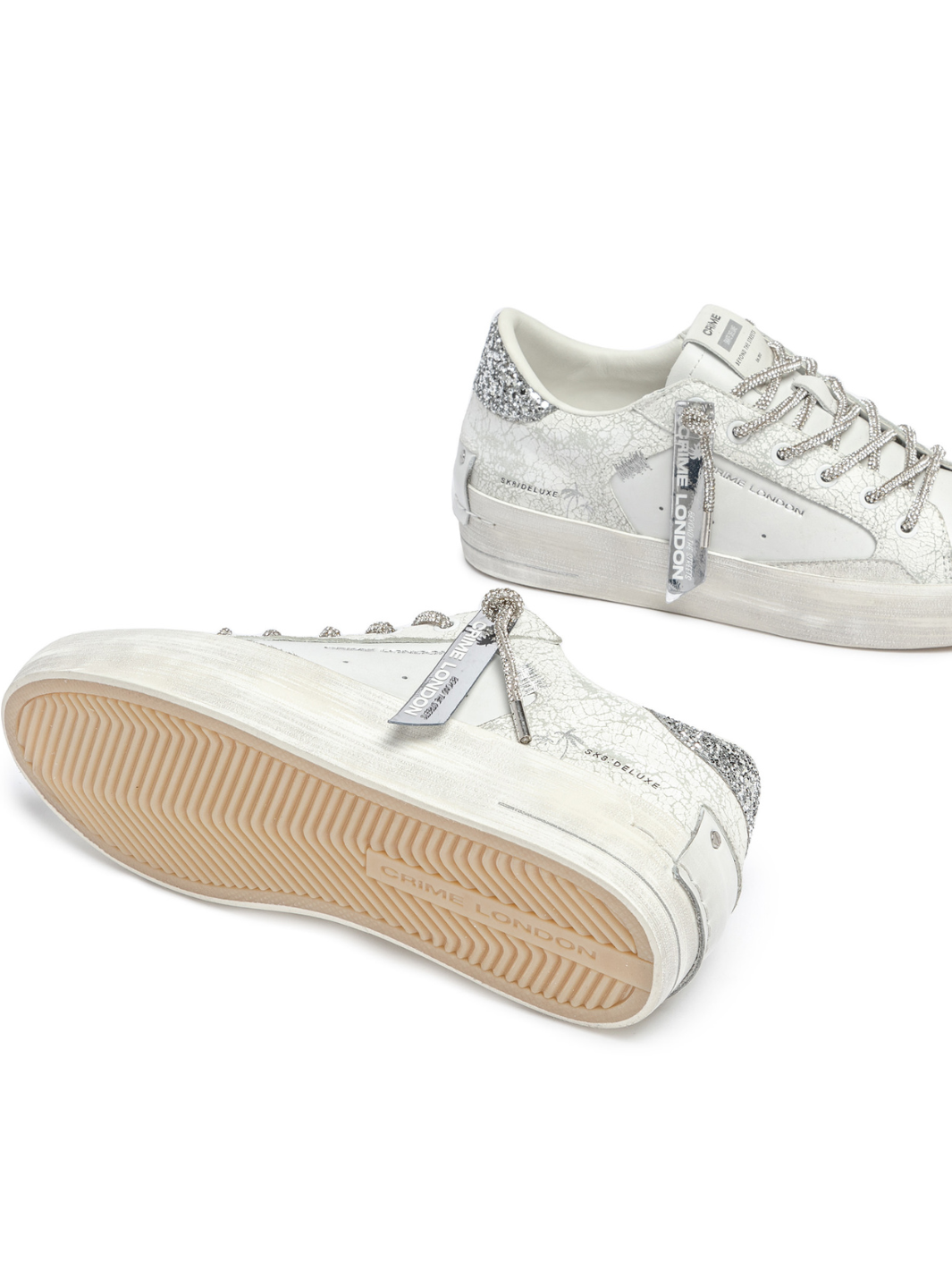 Crime london Sneakers White And Silver Delux Heel Sneaker From Crime London
