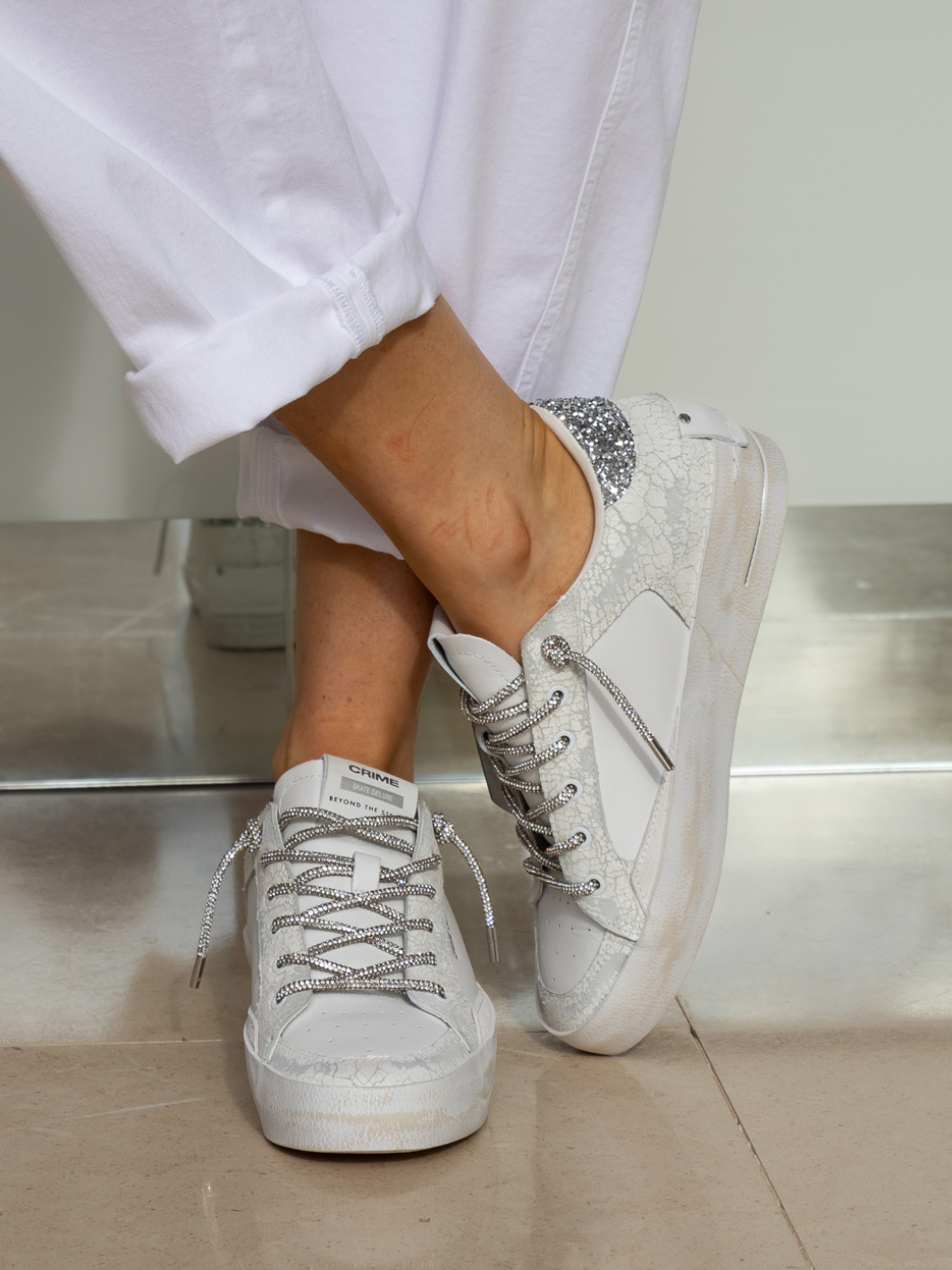 Crime london Sneakers White And Silver Delux Heel Sneaker From Crime London