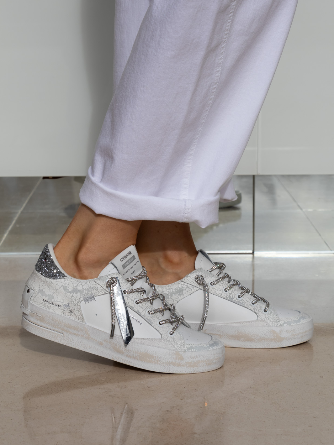 Crime london Sneakers White And Silver Delux Heel Sneaker From Crime London