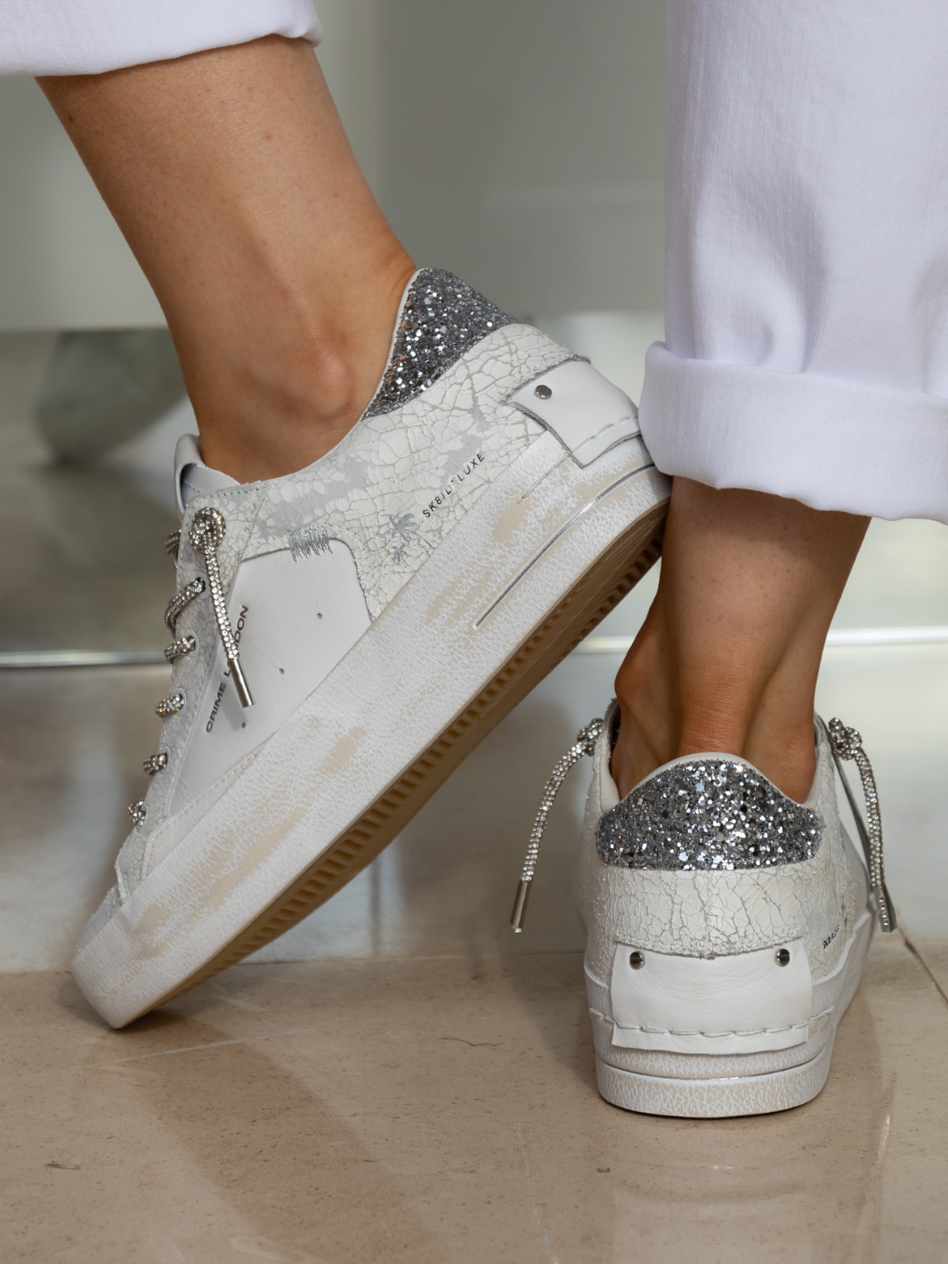Crime london Sneakers White And Silver Delux Heel Sneaker From Crime London