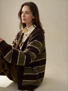 Diffusion by Kate Cardigan One Size Freya Striped Cardigan in Coffee & Olive