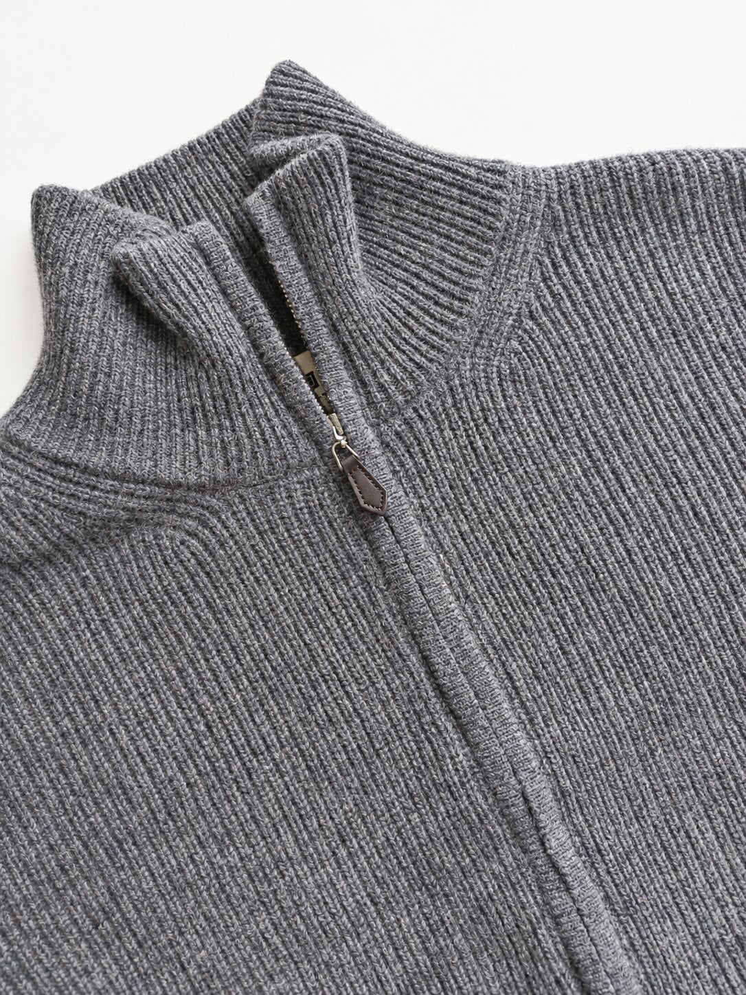 Diffusion by Kate Cardigan Pure Wool Zip Funnel Neck Cardigan in Carbon Grey