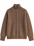 Diffusion by Kate Cardigan Pure Wool Zip Funnel Neck Cardigan in Coffee Melange
