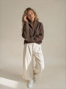 Diffusion by Kate Cardigan Romy Pure Wool Zip Cardigan in Coffee Melange