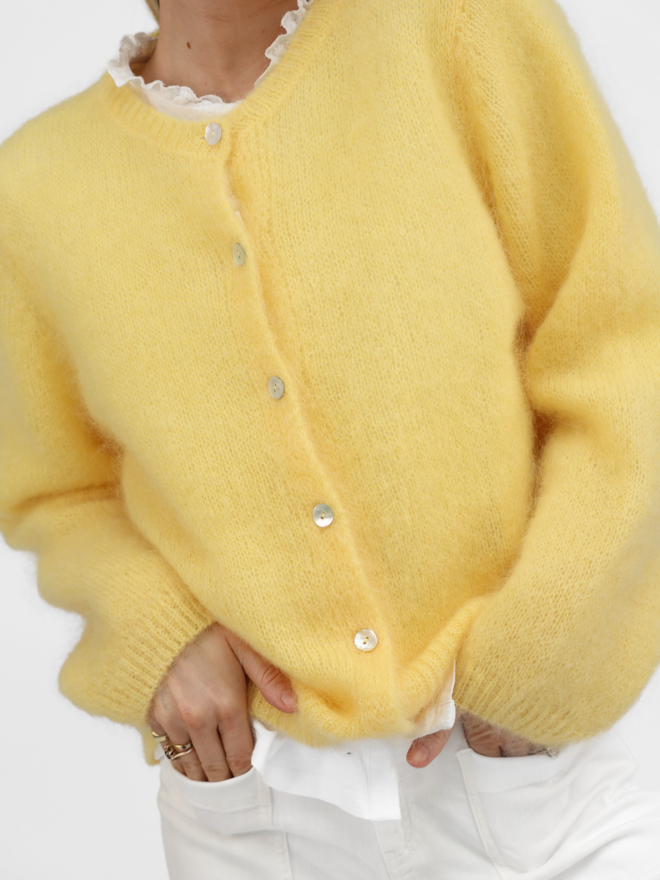 Diffusion by Kate Cardigan One Size Sophie Mohair Cardigan in Buttercup Yellow
