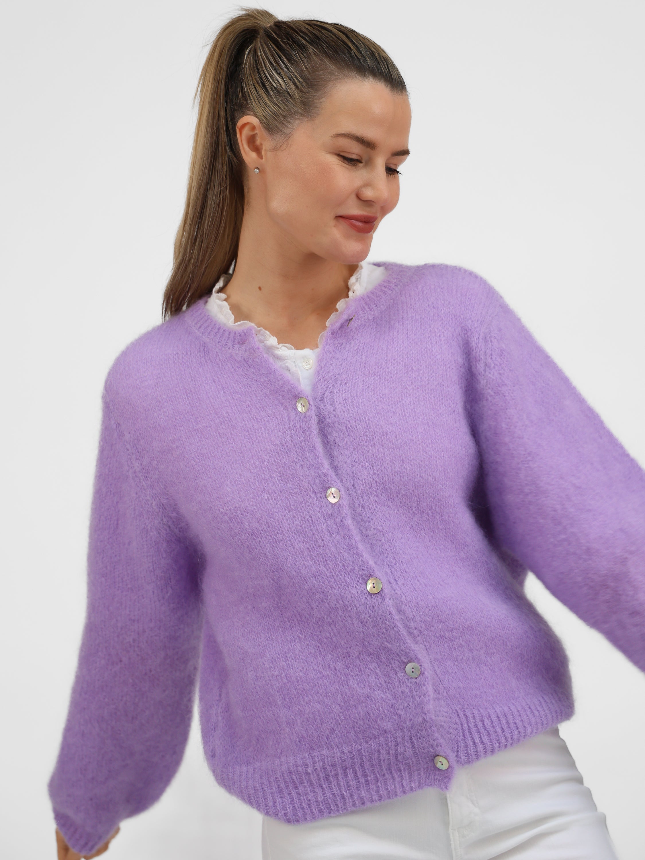 Diffusion by Kate Cardigan One Size Sophie Mohair Cardigan in Lilac