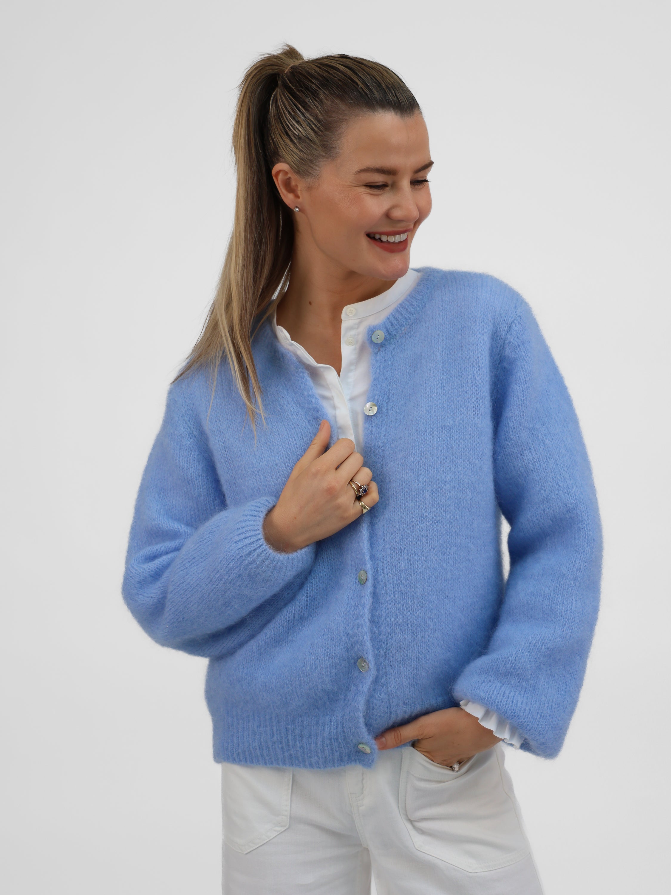 Diffusion by Kate Cardigan One Size Sophie Mohair Cardigan in Sky Blue