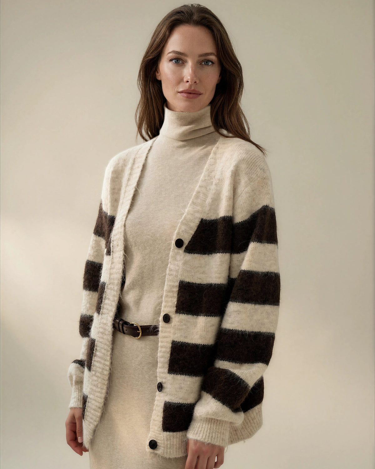 Diffusion by Kate Cardigan One Size Striped Oversize Cardigan in Apricot/Coffee