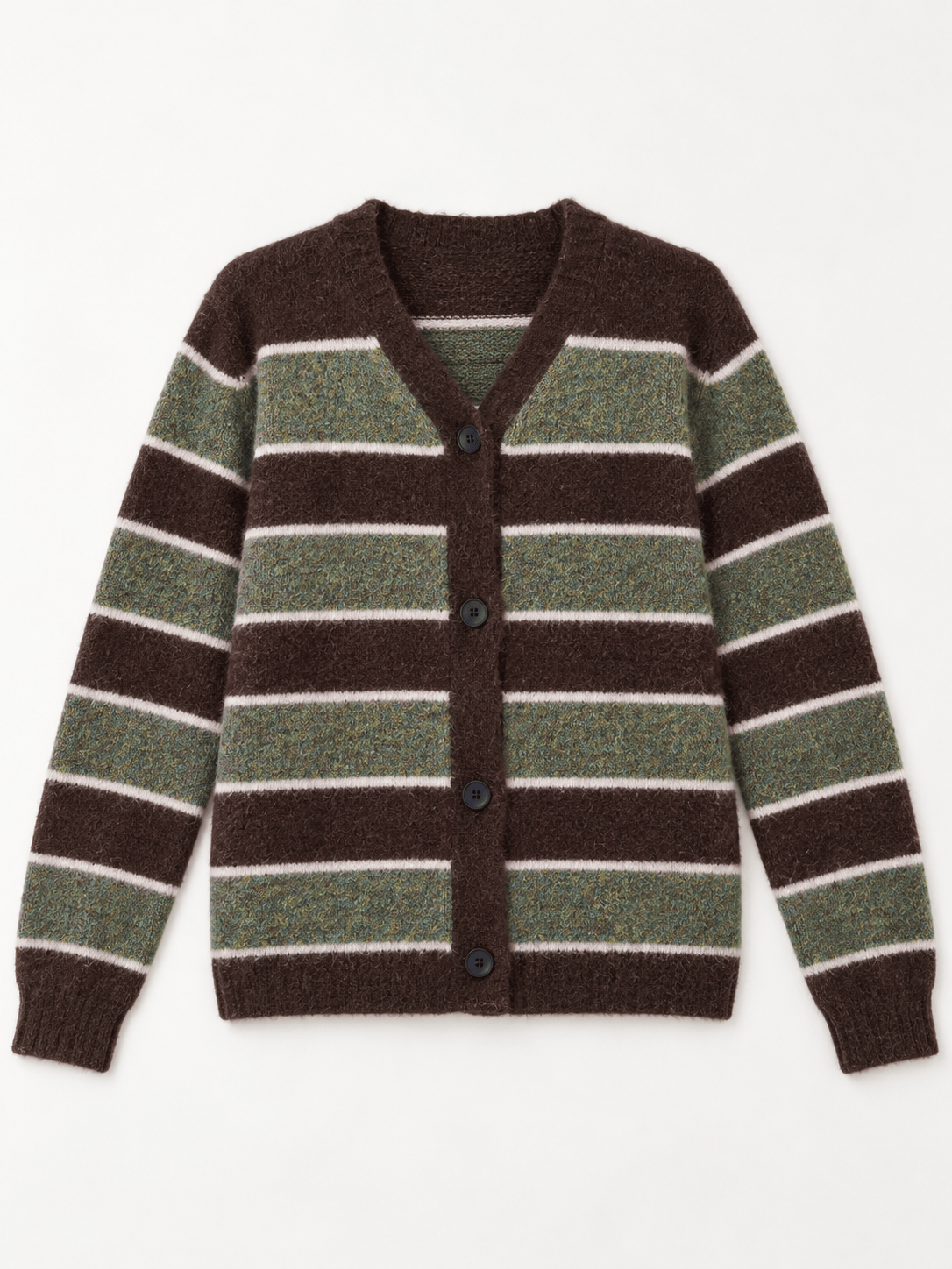 Diffusion by Kate Cardigan One Size Striped Oversize Cardigan in Coffee/Olive Green