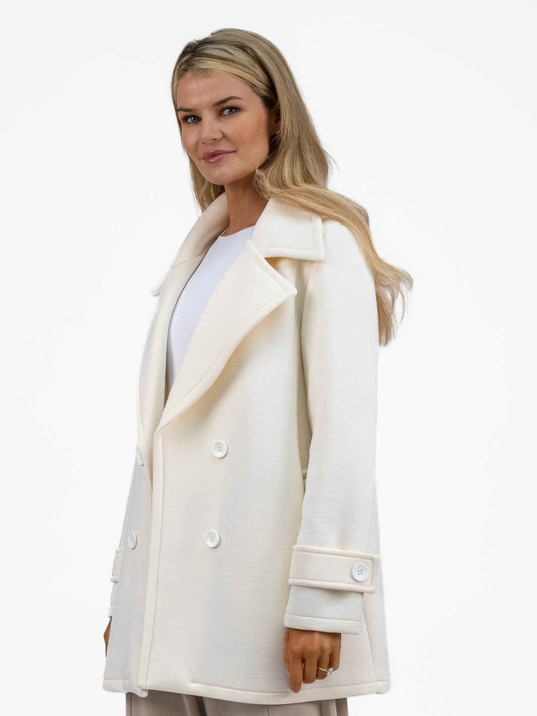 Diffusion By Kate Coat Double Breasted Scuba Jacket in Soft Cream From Diffusion By Kate