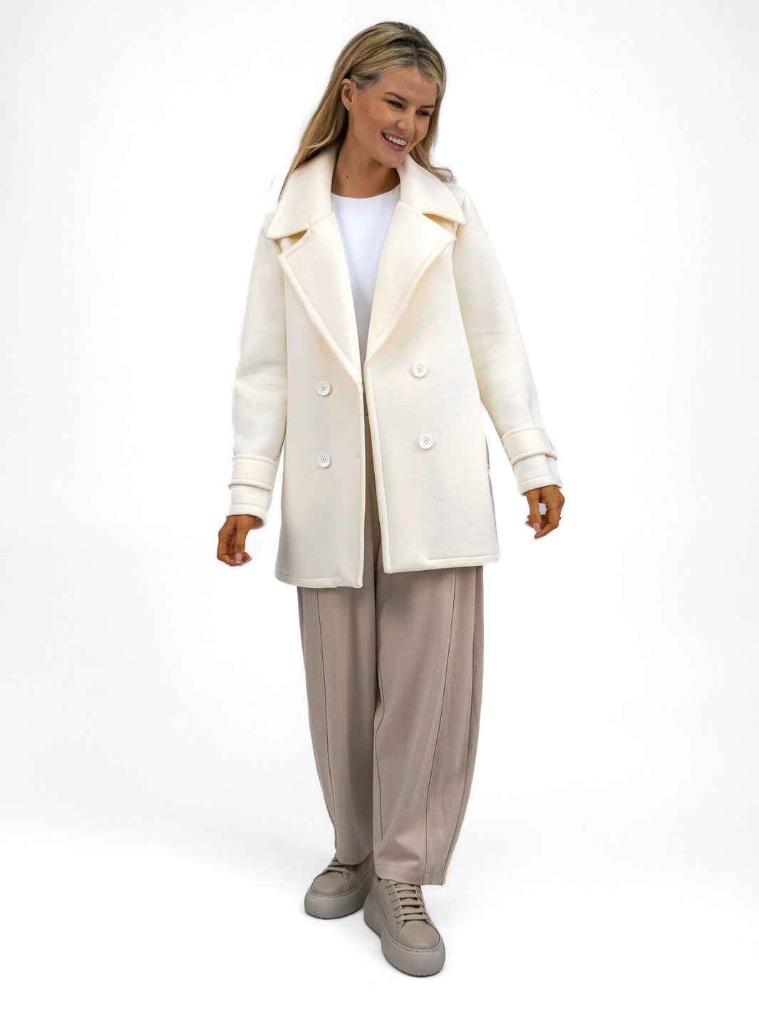 Diffusion By Kate Coat Double Breasted Scuba Jacket in Soft Cream From Diffusion By Kate