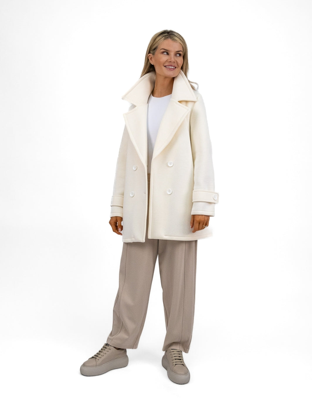 Diffusion By Kate Coat Double Breasted Scuba Jacket in Soft Cream From Diffusion By Kate