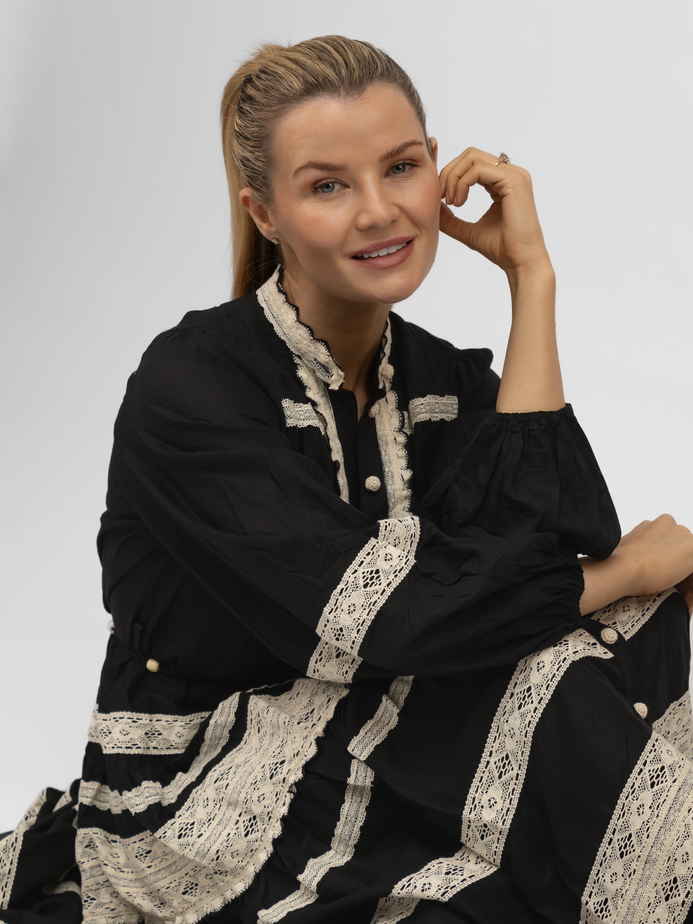 Diffusion by Kate Dress Delphine Black & Ivory Contrast Midi Dress