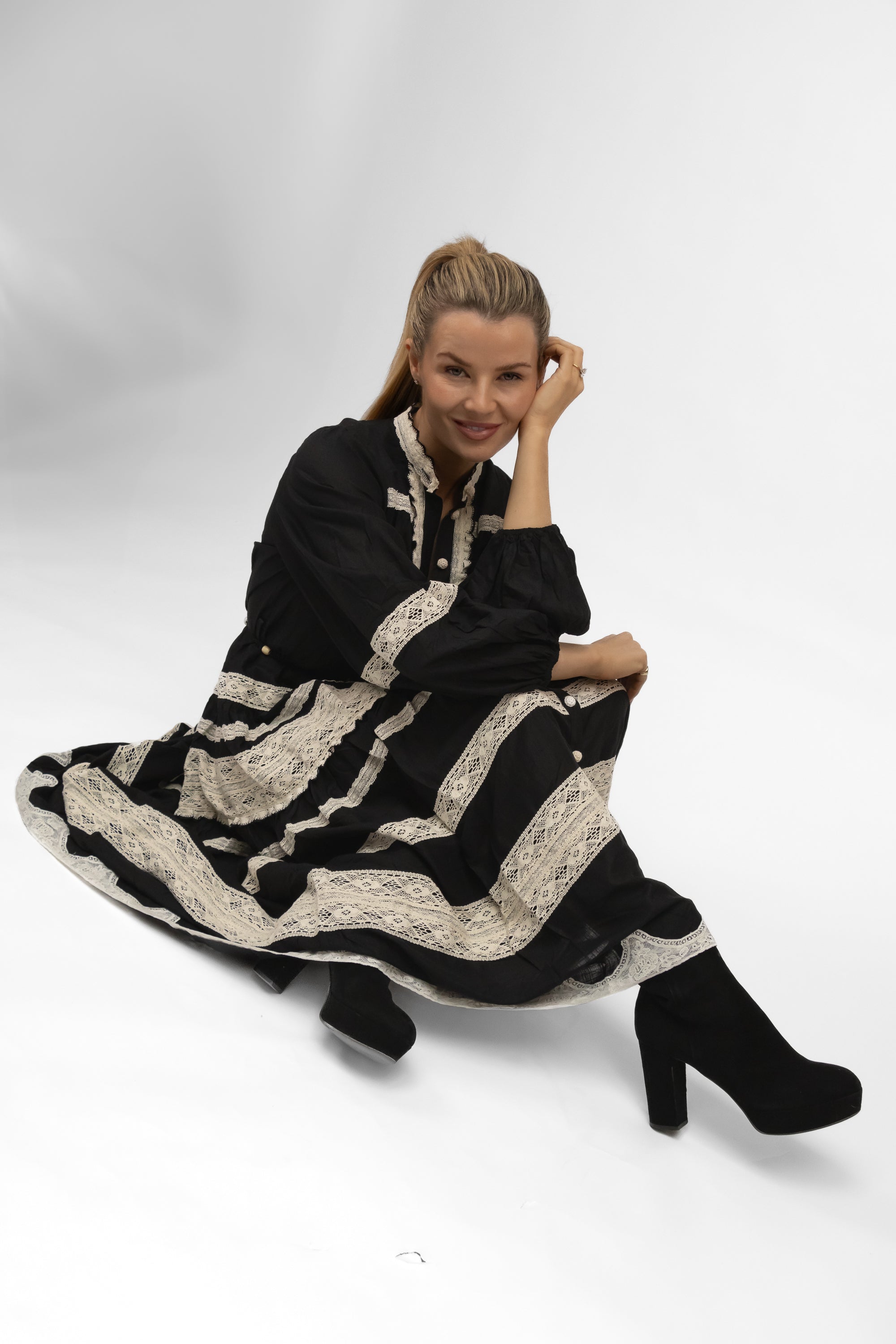 Diffusion by Kate Dress Delphine Black & Ivory Contrast Midi Dress