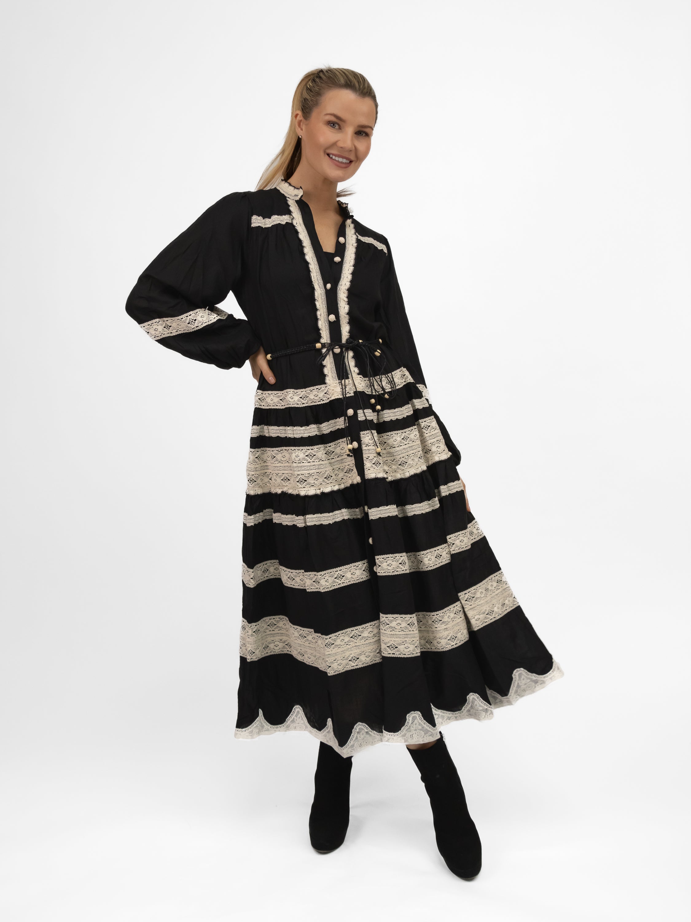 Diffusion by Kate Dress Delphine Black & Ivory Contrast Midi Dress