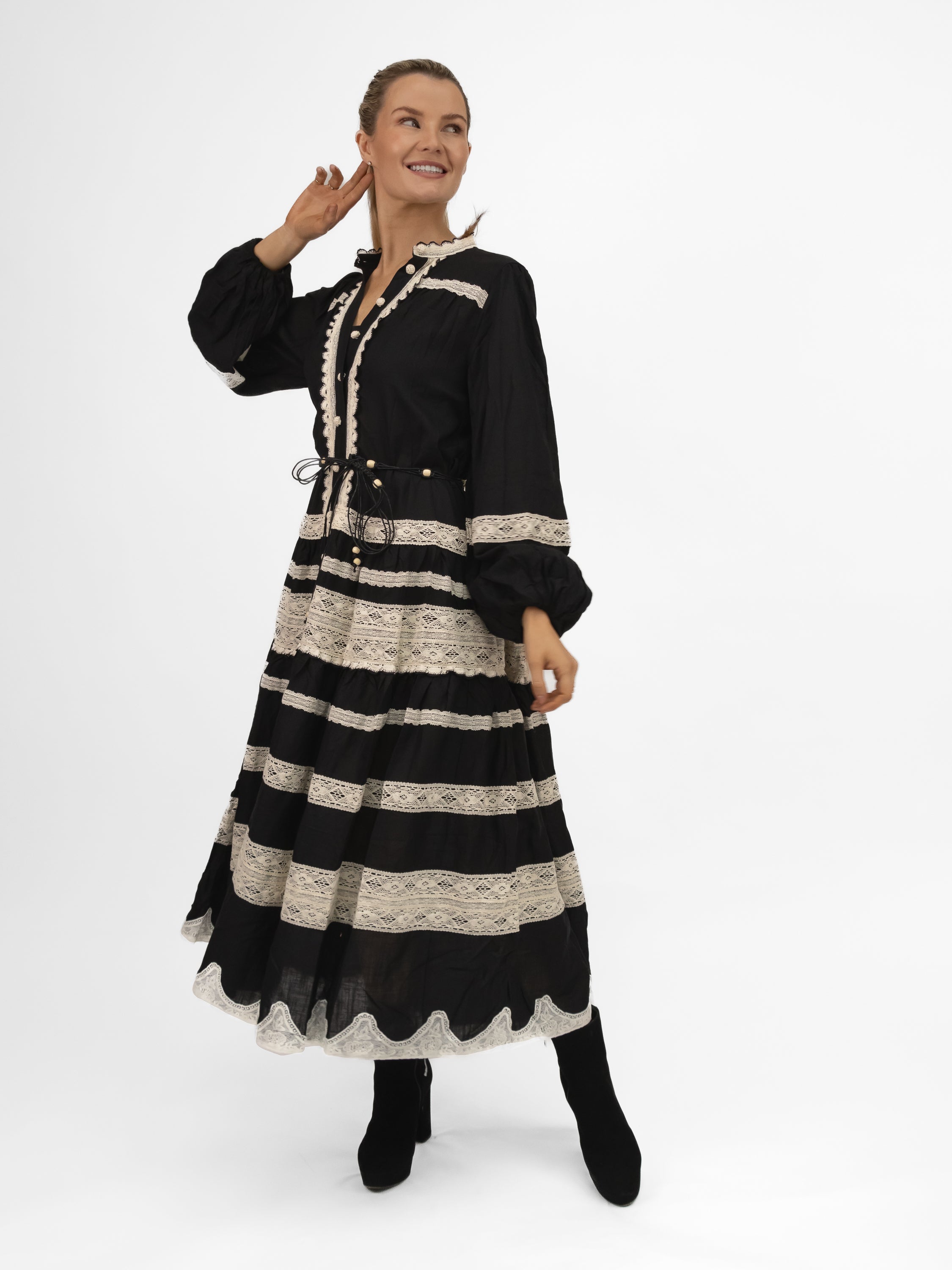 Diffusion by Kate Dress Delphine Black & Ivory Contrast Midi Dress