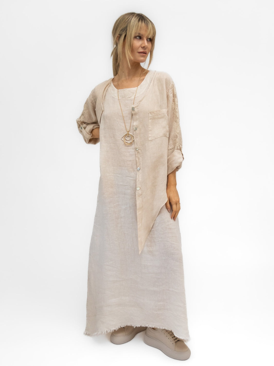 Diffusion by Kate Dress One Size Linen Dress in Sand