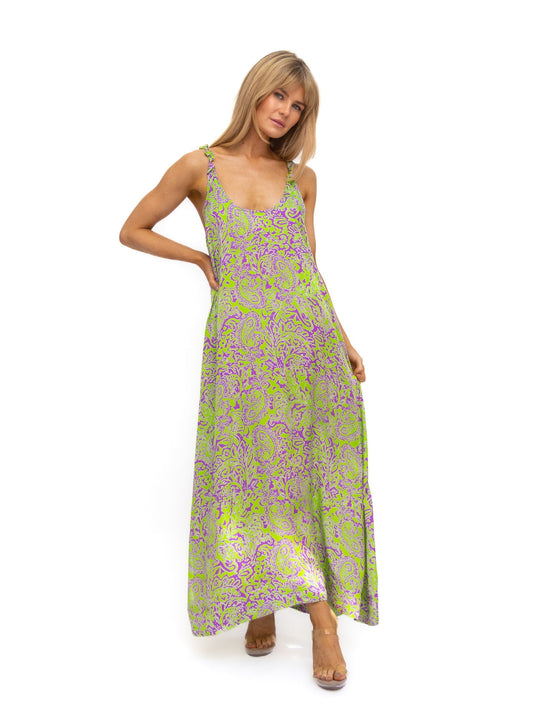 Diffusion by Kate Dress st Barts Maxi Dress In Lime green and mauve purple