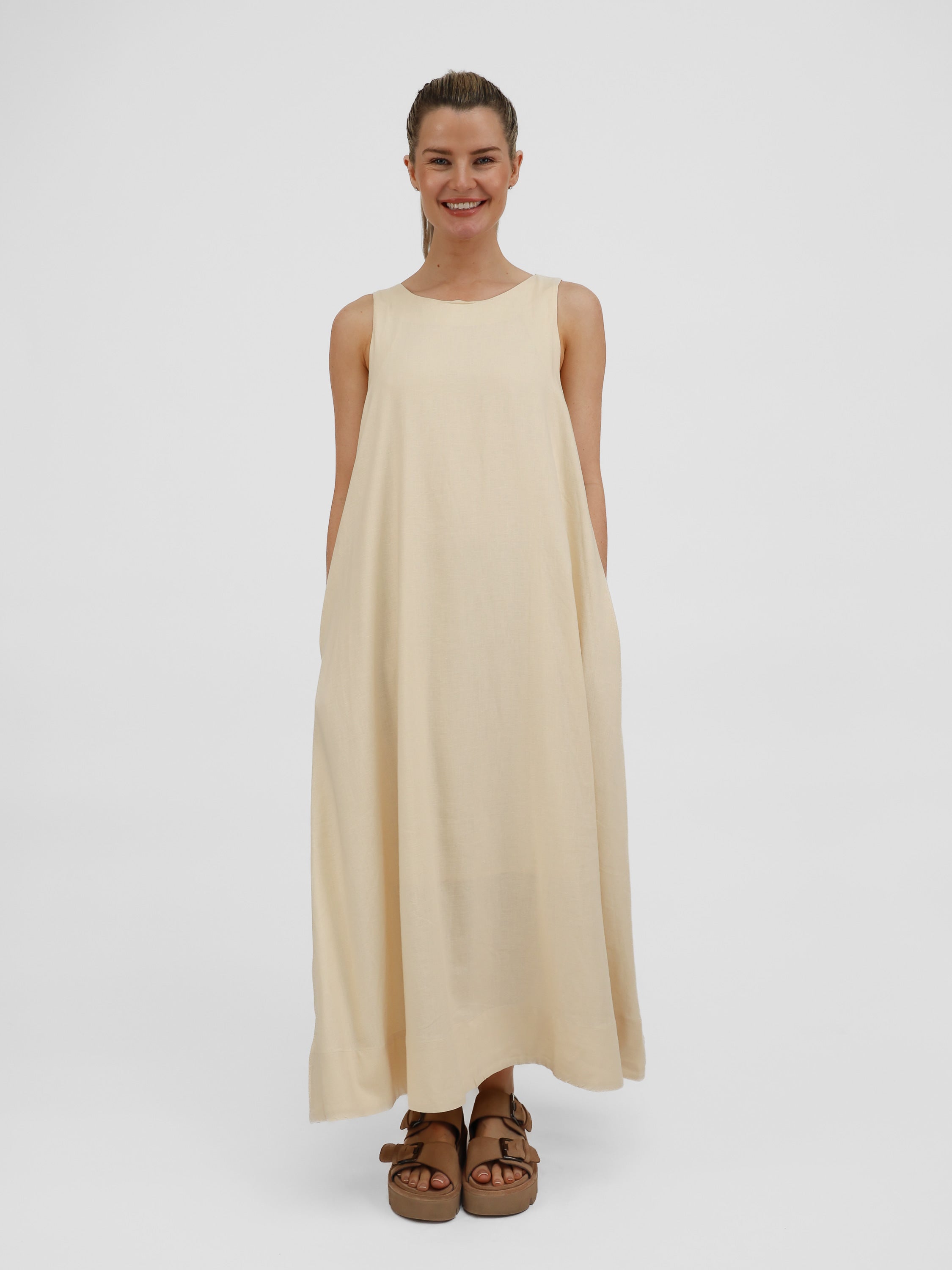 Diffusion by Kate Dress One Size Robin Linen Mix Dress in Vanilla