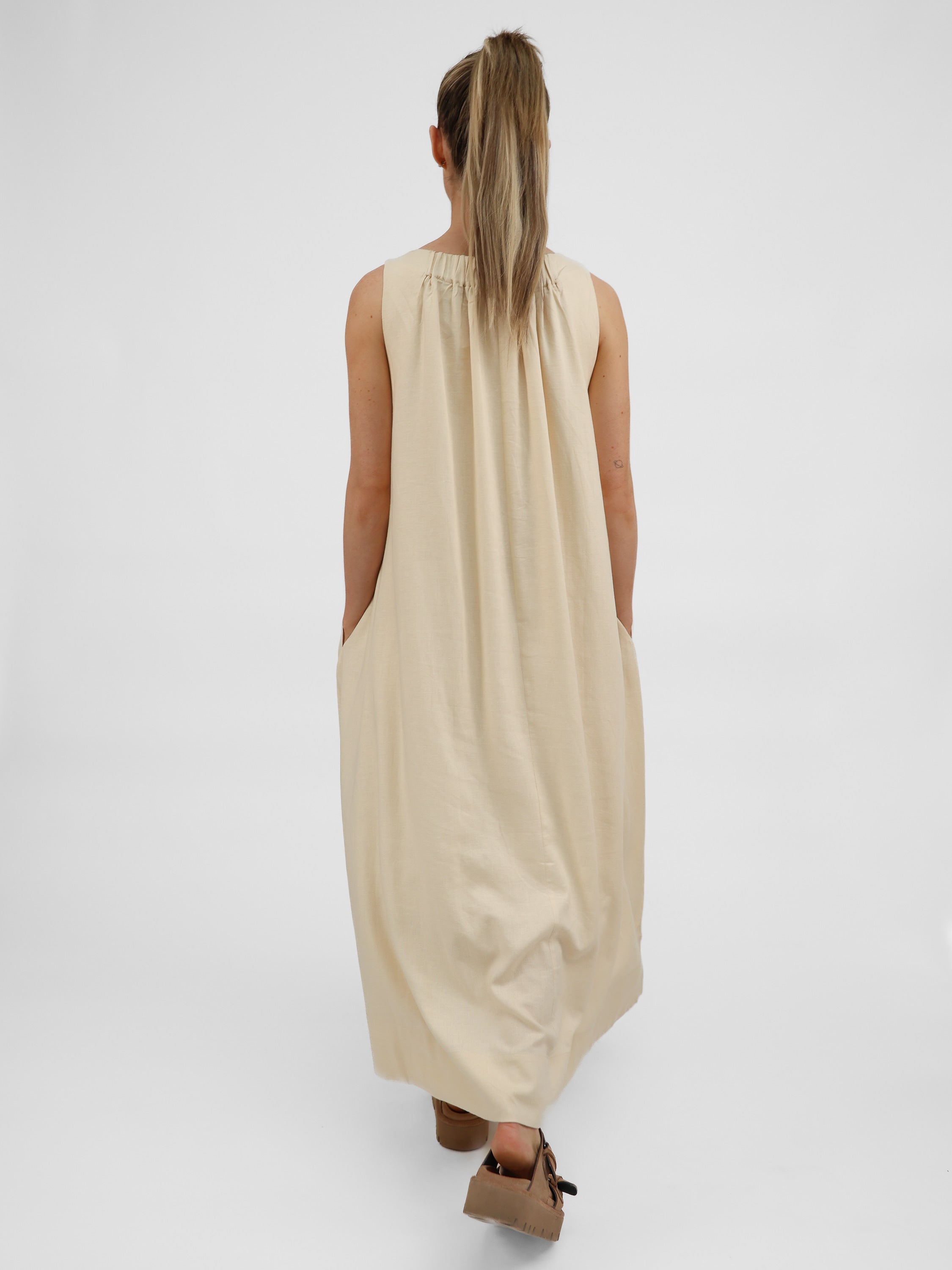 Diffusion by Kate Dress One Size Robin Linen Mix Dress in Vanilla
