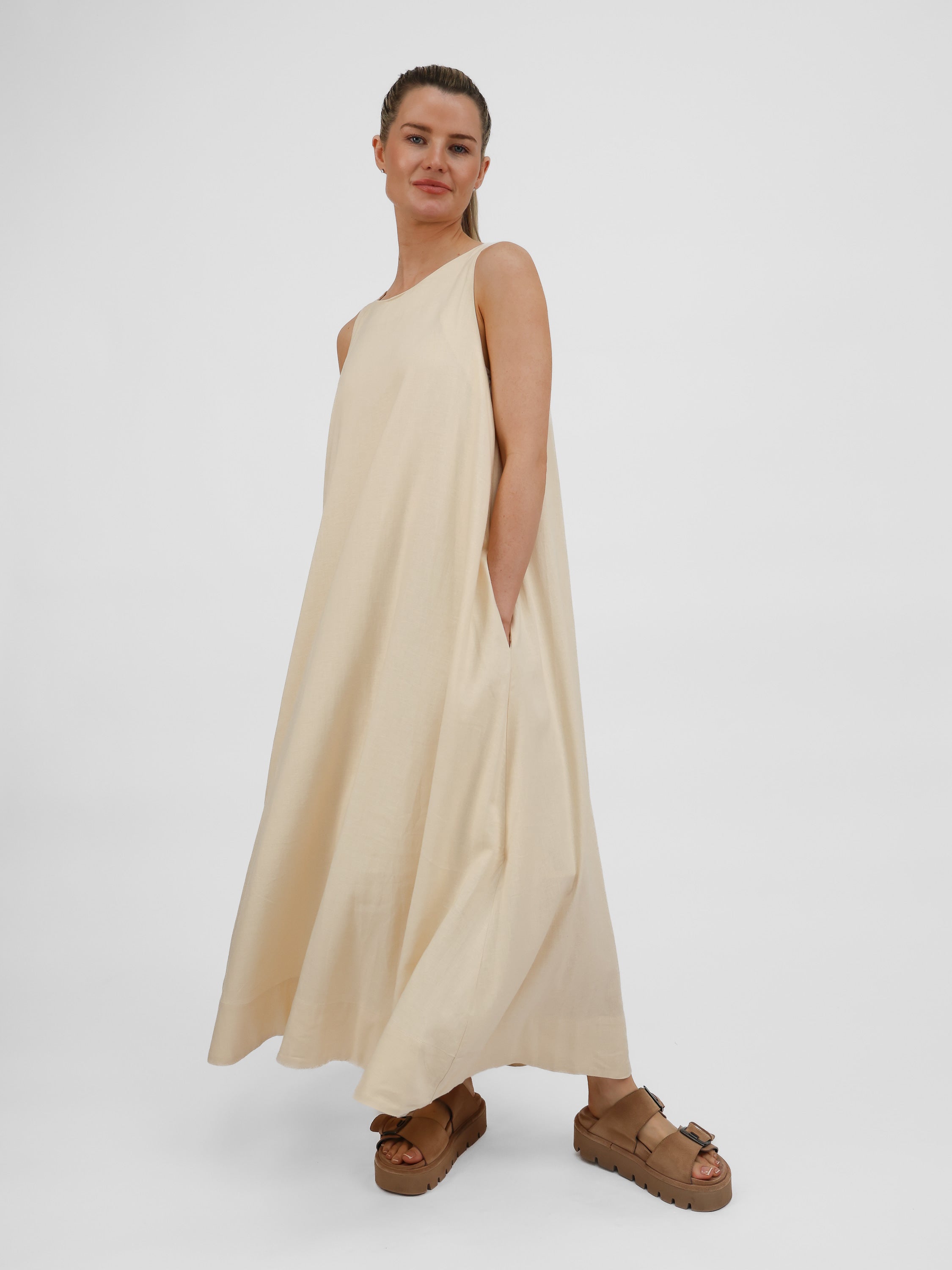 Diffusion by Kate Dress One Size Robin Linen Mix Dress in Vanilla