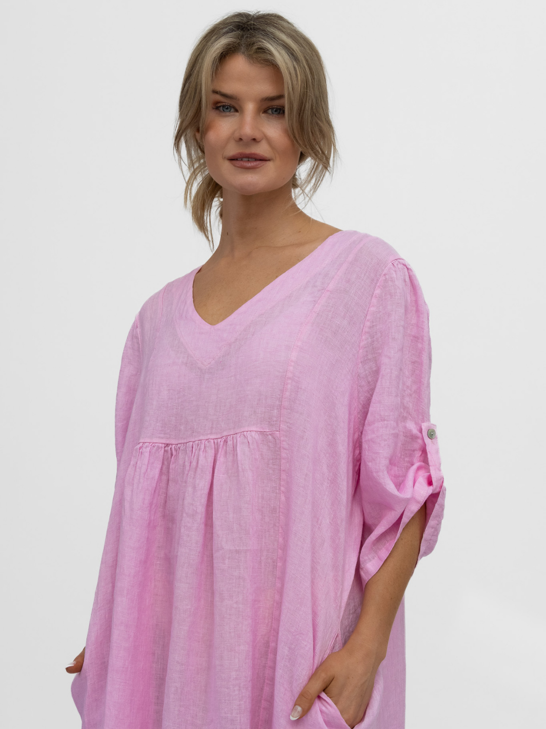 Diffusion By Kate Dress One Size Wendy Linen Dress In Pink