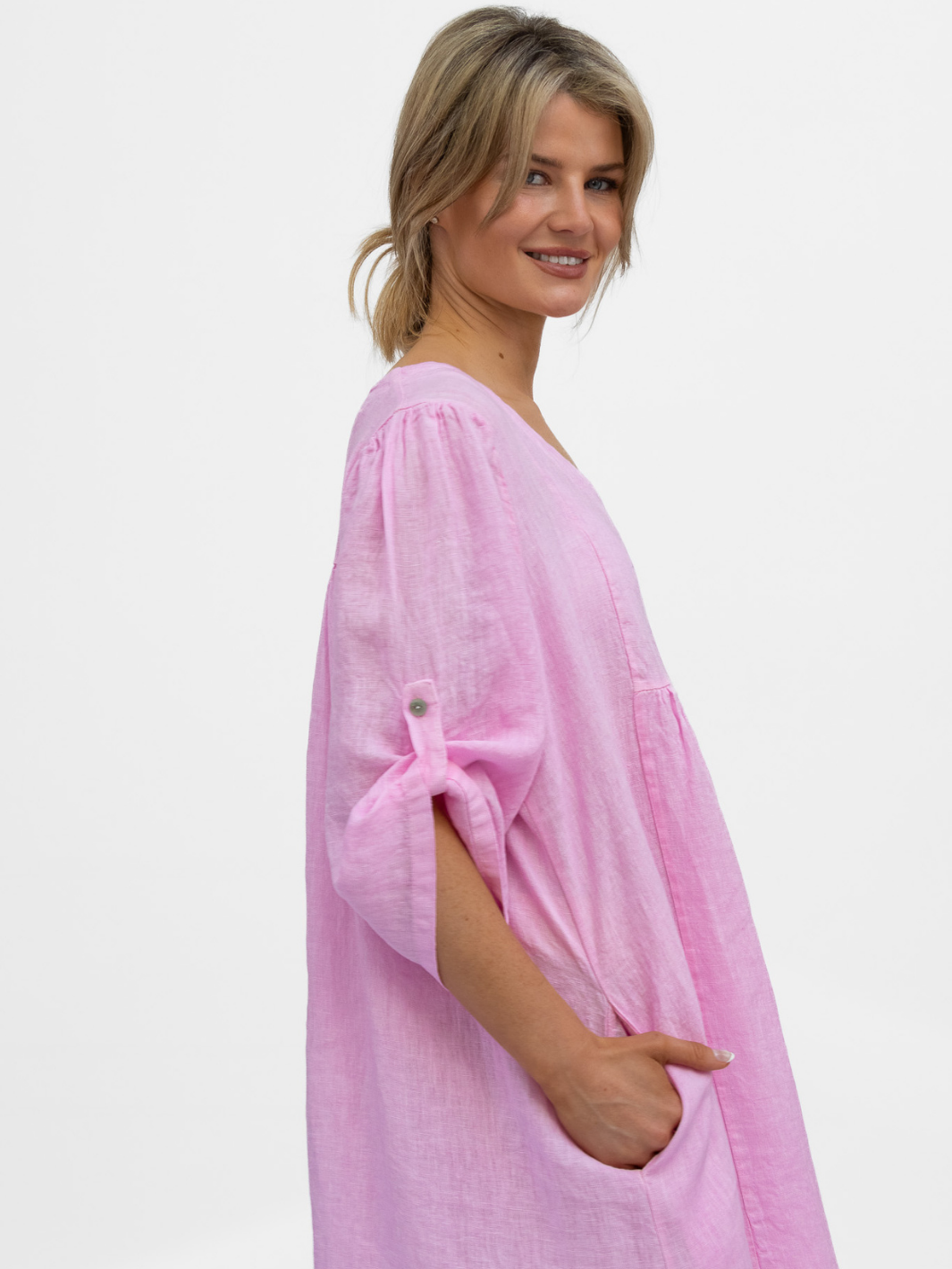 Diffusion By Kate Dress One Size Wendy Linen Dress In Pink