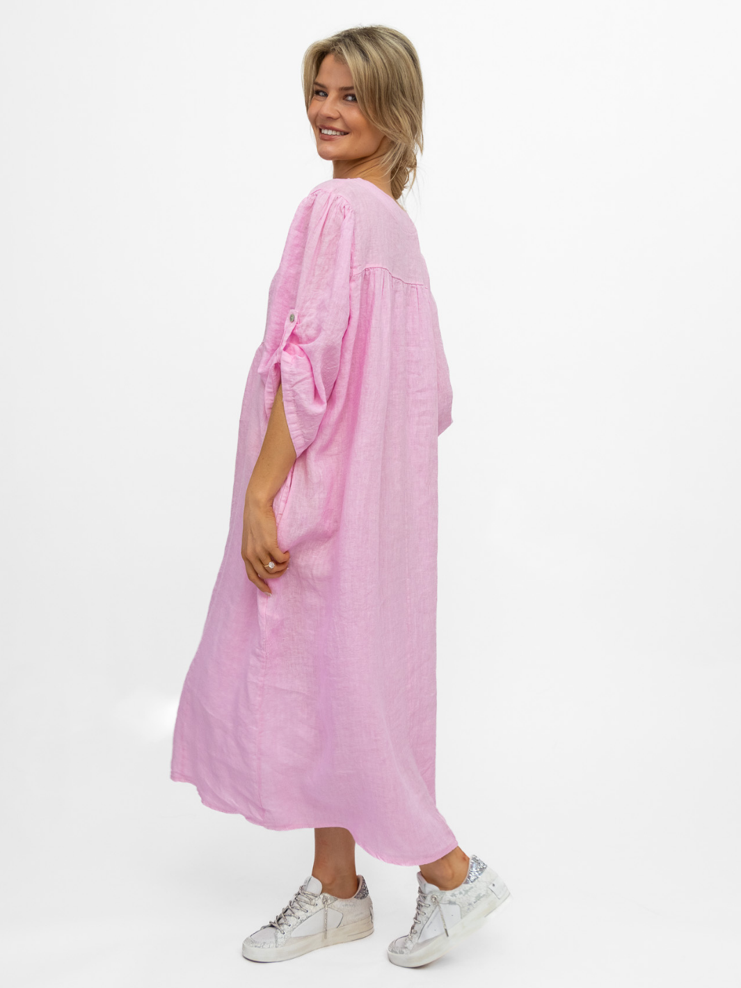 Diffusion By Kate Dress One Size Wendy Linen Dress In Pink