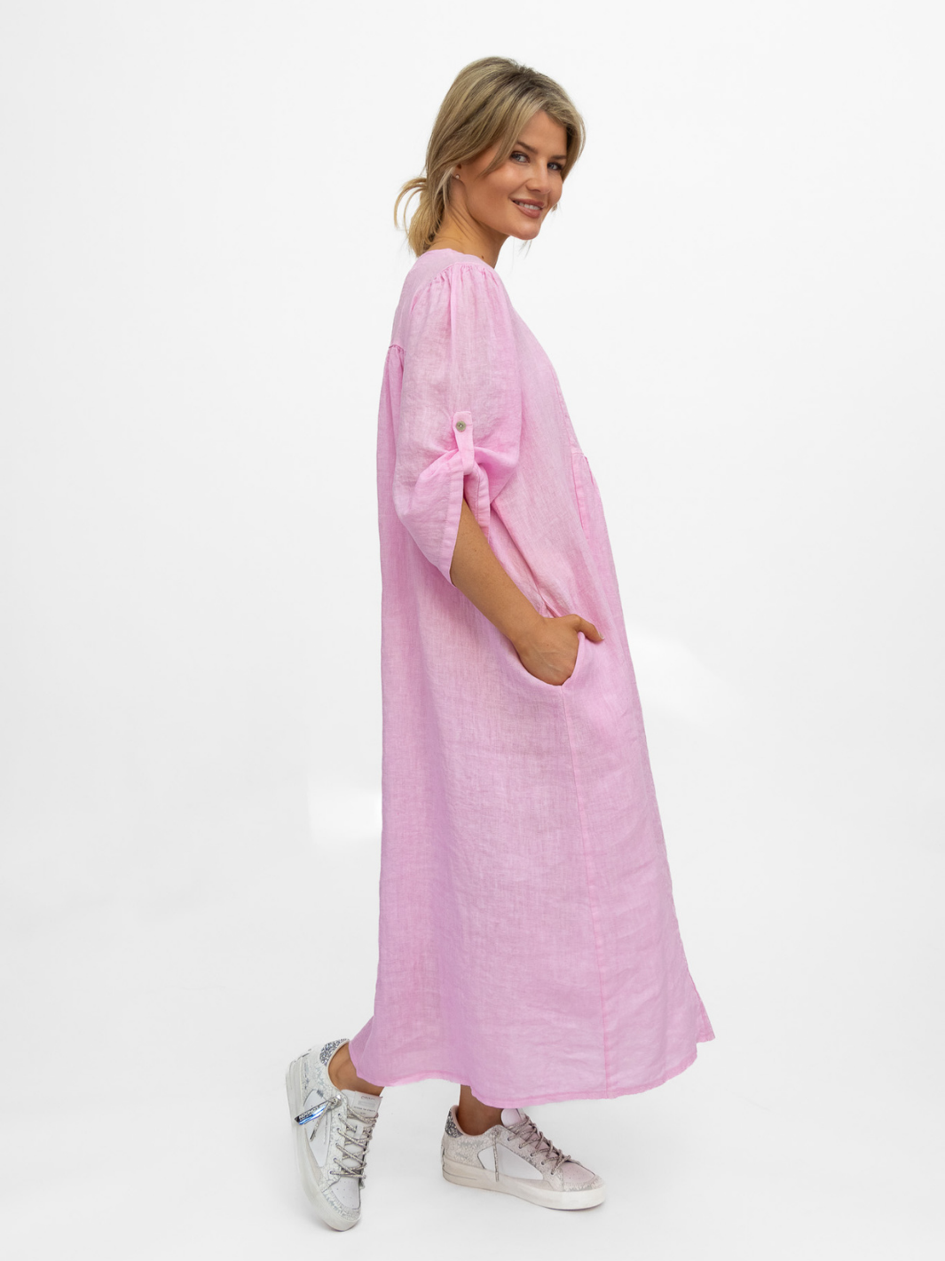 Diffusion By Kate Dress One Size Wendy Linen Dress In Pink