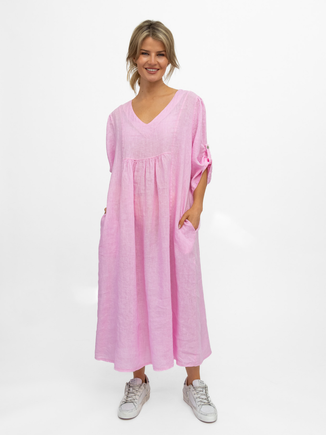 Diffusion By Kate Dress One Size Wendy Linen Dress In Pink