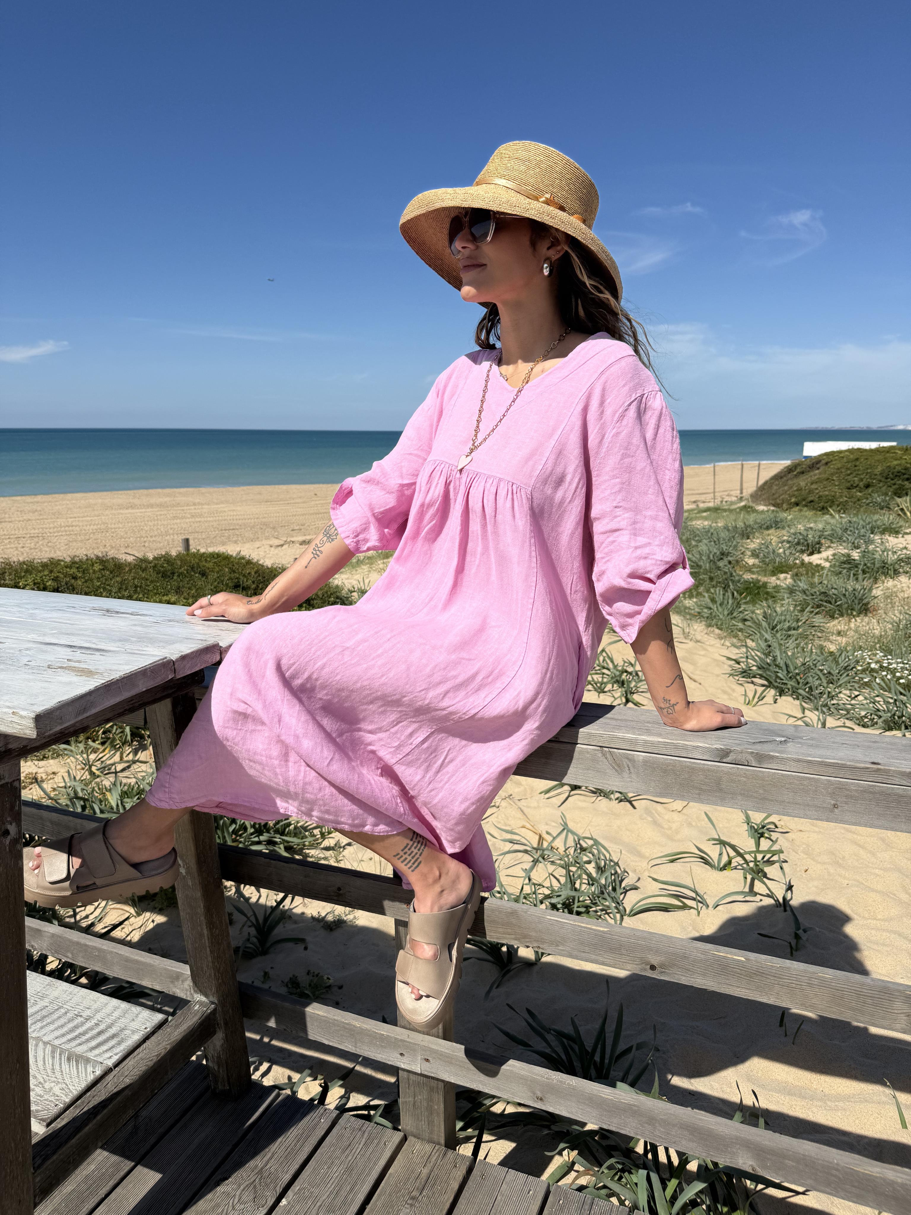 Diffusion by Kate Dress One Size Wendy Linen Dress In Pink