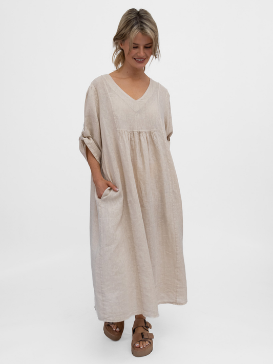 Diffusion By Kate Dress One Size Wendy Linen Dress In Sand